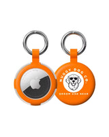 Two orange dog tags with silver rings on a white background, featuring Nuggy Dog Co branding.