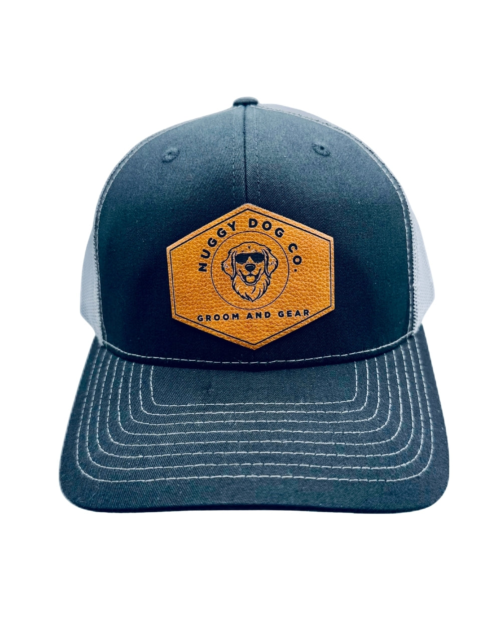 Grey cap with a yellow logo on a white background