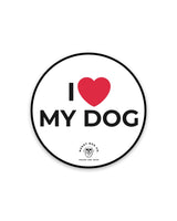 I Love My Dog vinyl sticker with heart design, 2 × 2 in