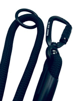 Navy Blue dog leash with carabiner on a white background