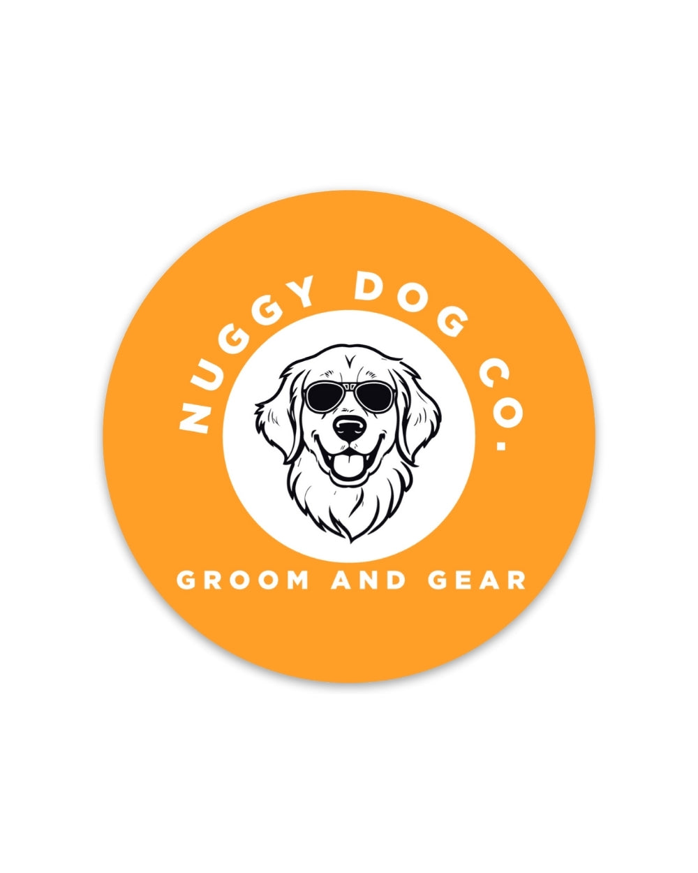Nuggy Dog Co. logo with a dog illustration on an orange circle background