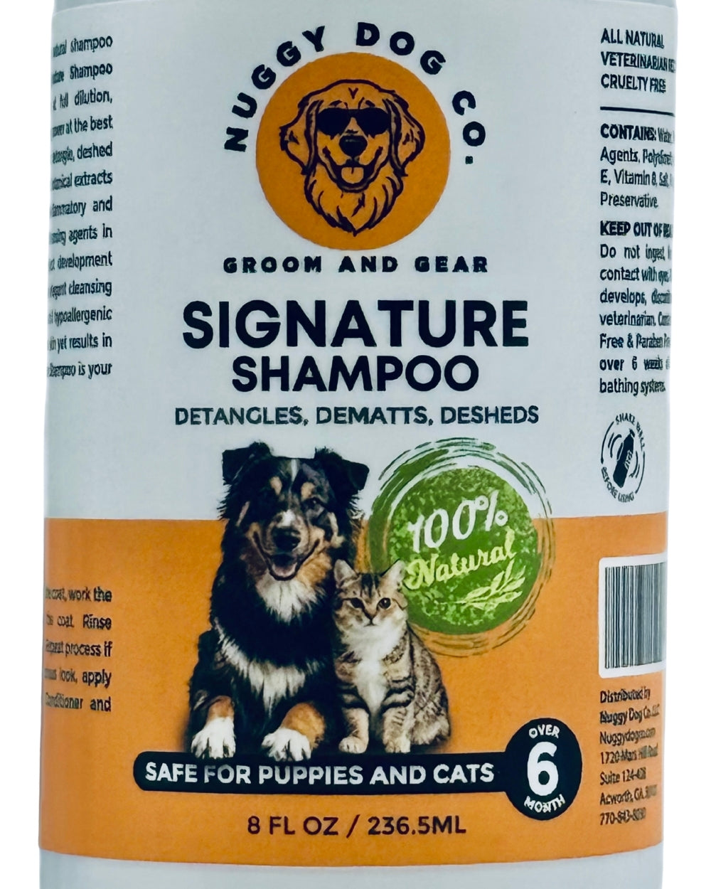 Nuggy Dog Co. Signature Shampoo can with a dog and cat on the label