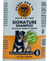 Nuggy Dog Co. Signature Shampoo can with a dog and cat on the label