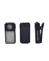 Nuggy Dog Co. Clip-On Trail Light shown from front, back, and side