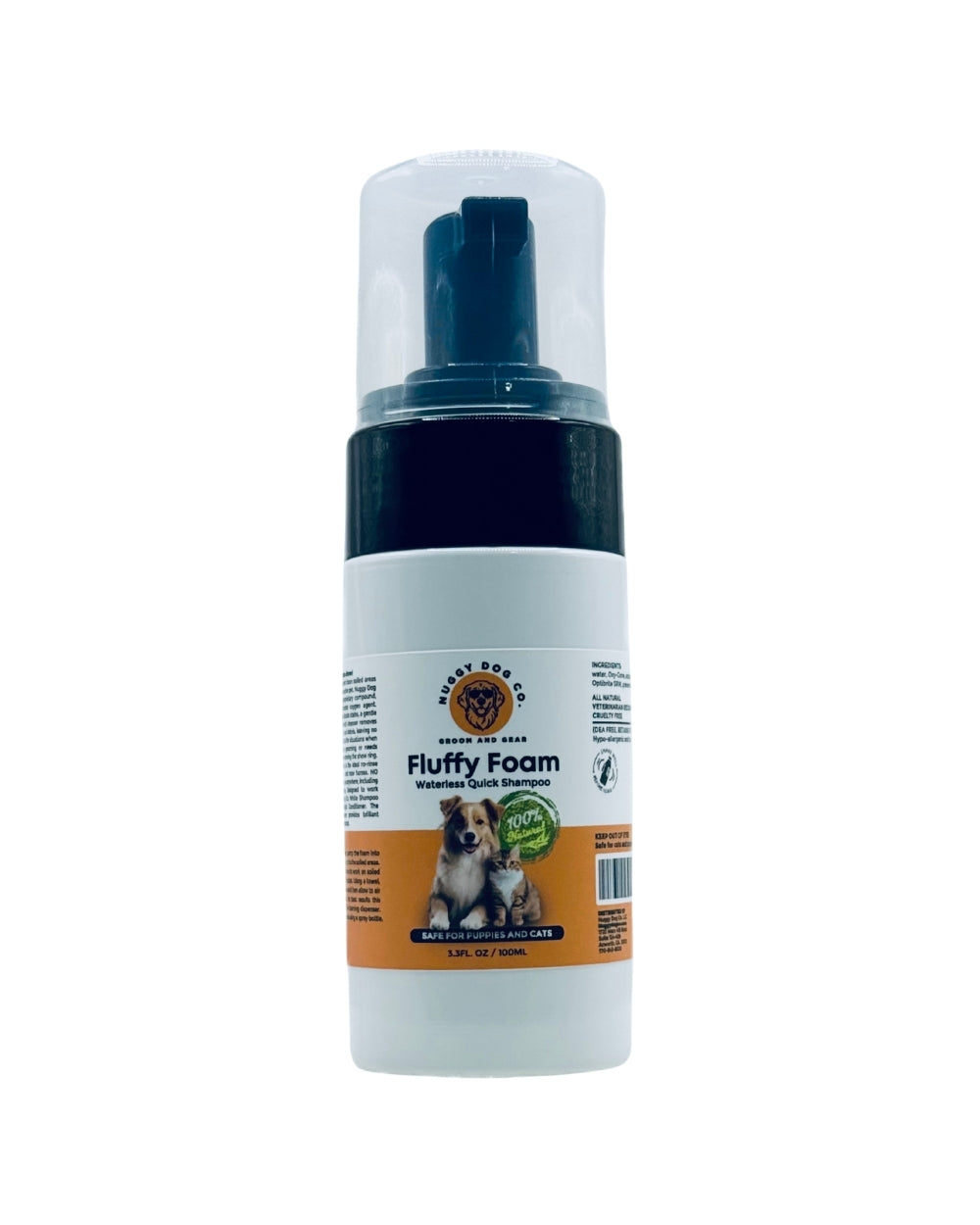 Nuggy Dog Co Fluffy Foam 100ml waterless quick shampoo bottle for dogs and cats