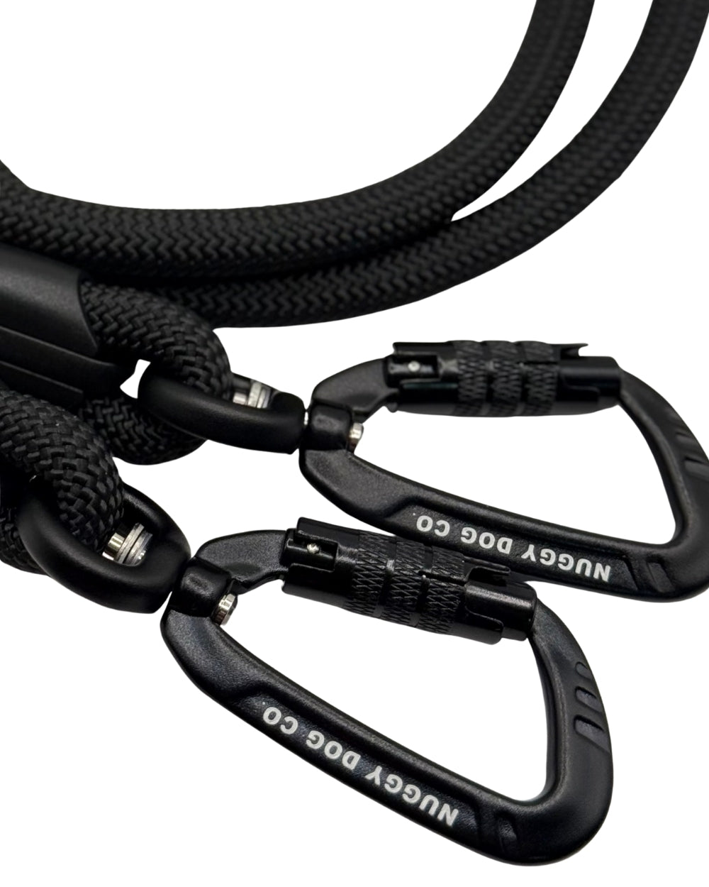 Heavy-duty carabiner clips on the Nuggy Dog Co. Two-gether Leash