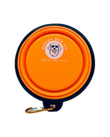 Top view of Nuggy Dog Co. Trail Bowl showing logo and collapsible design.
